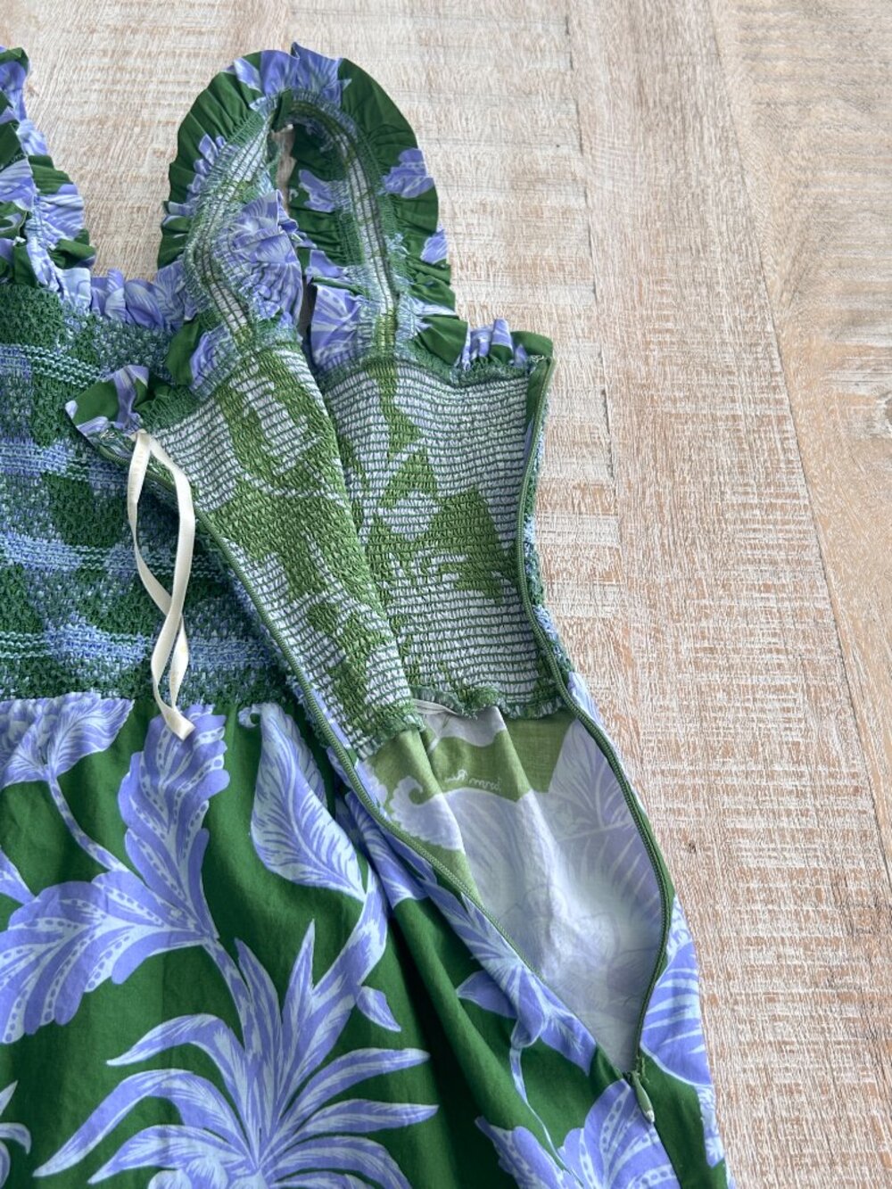 Farm Rio Tropical Swing Smocked Pineapple Green/Purple Maxi Dress Size Medium - Picture 6 of 9